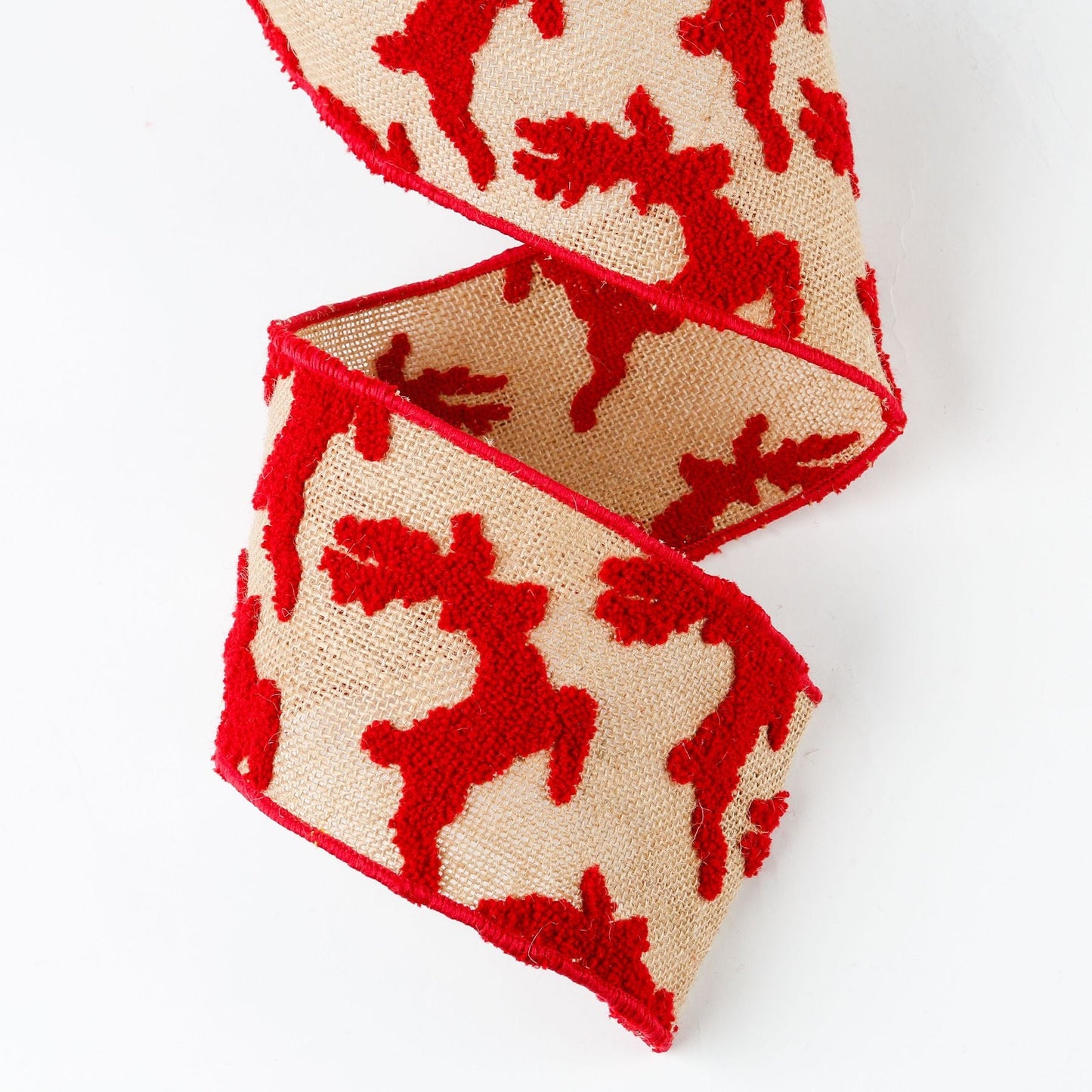 Burlap w/ Small Red Terrycloth Deer, Fused Red Back