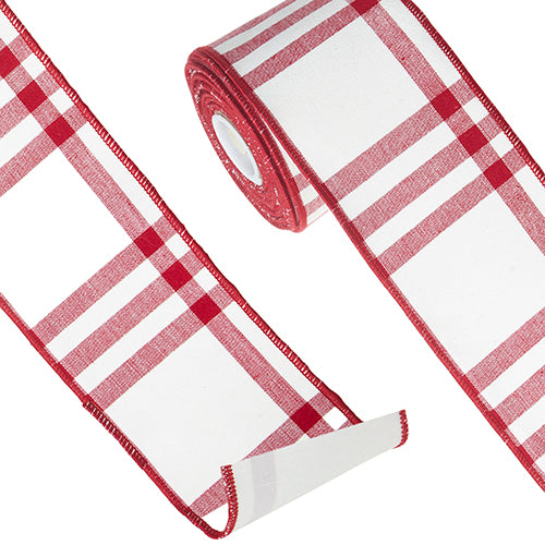 Red & White Plaid Wired Ribbon