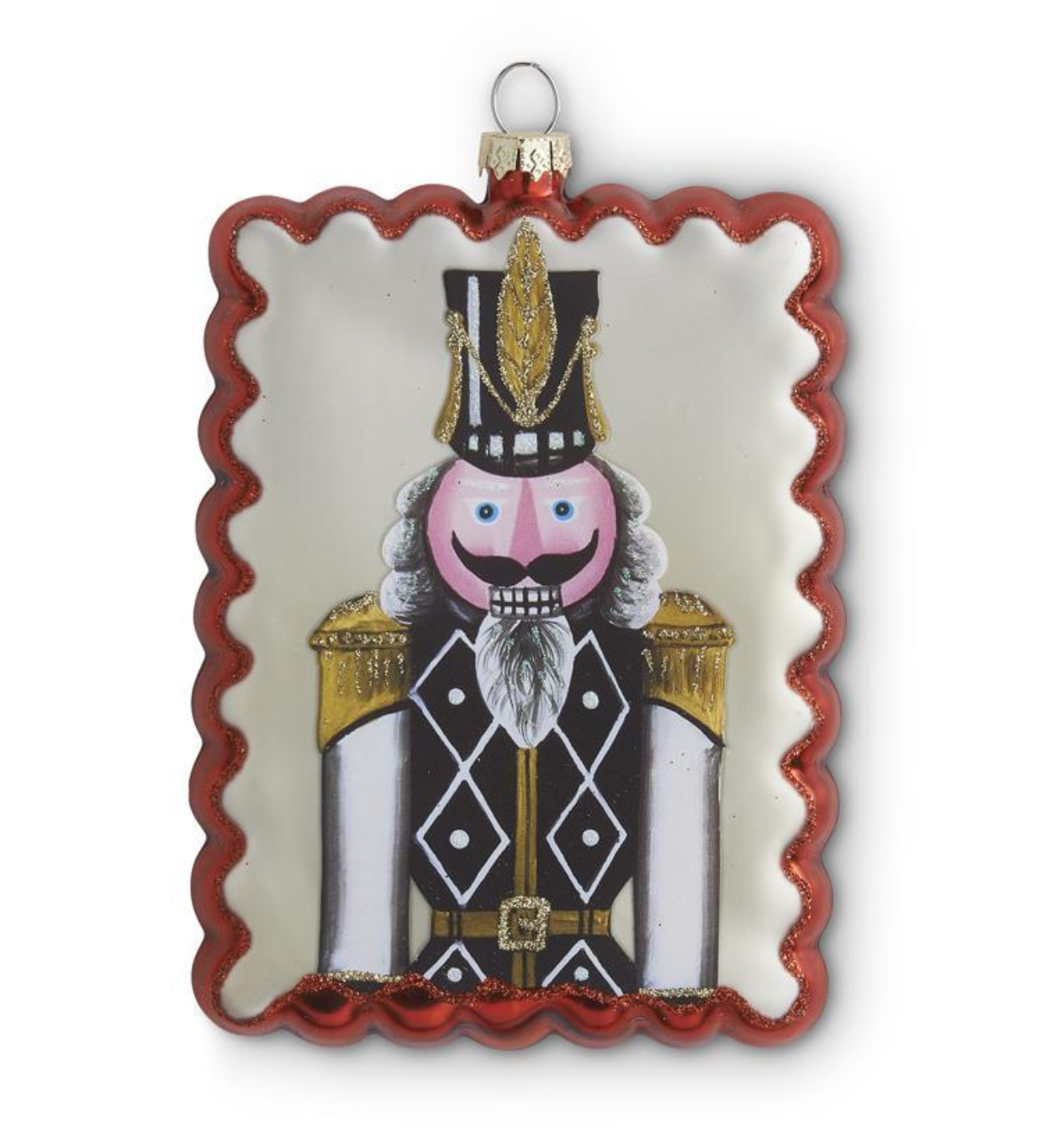 Nutcracker Scalloped Edge Glass Ornament