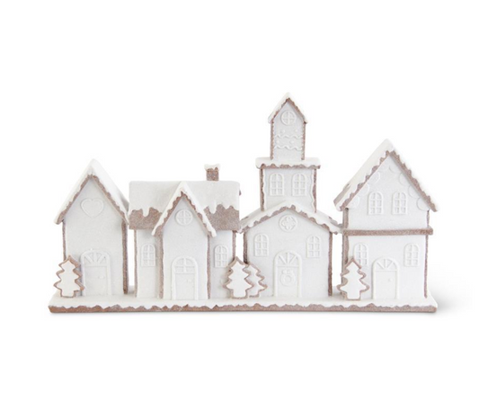 Glittered White Frosted Gingerbread Village