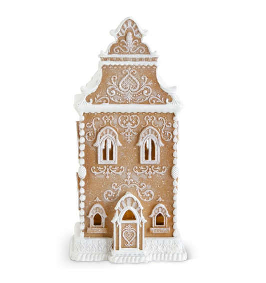 Brown Resin Glittered LED Gingerbread House