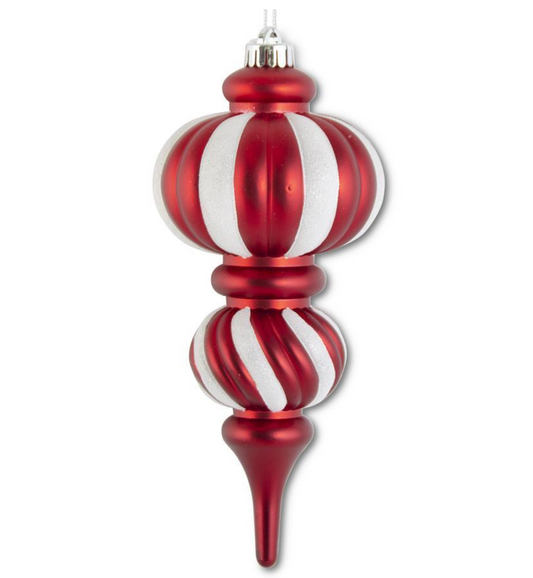 Red & White Glittered Striped Finial