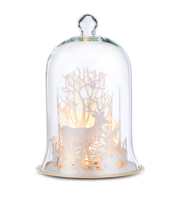 Lit Cloche with Winter Deer Scene