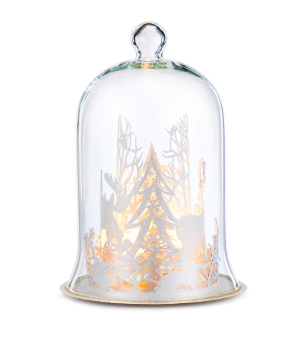 Lit Cloche with Winter Deer Scene