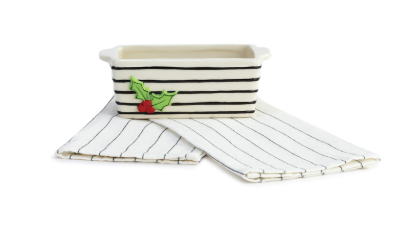 Mini Loaf Pan with Towel Set - Holly Berry