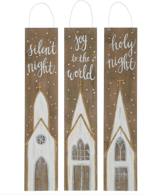 Wood Plank Church Ornaments