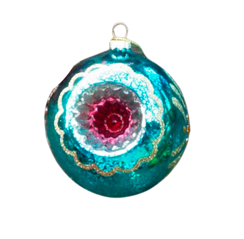 Red & Blue Glass Vintage Style Reflector Ornament