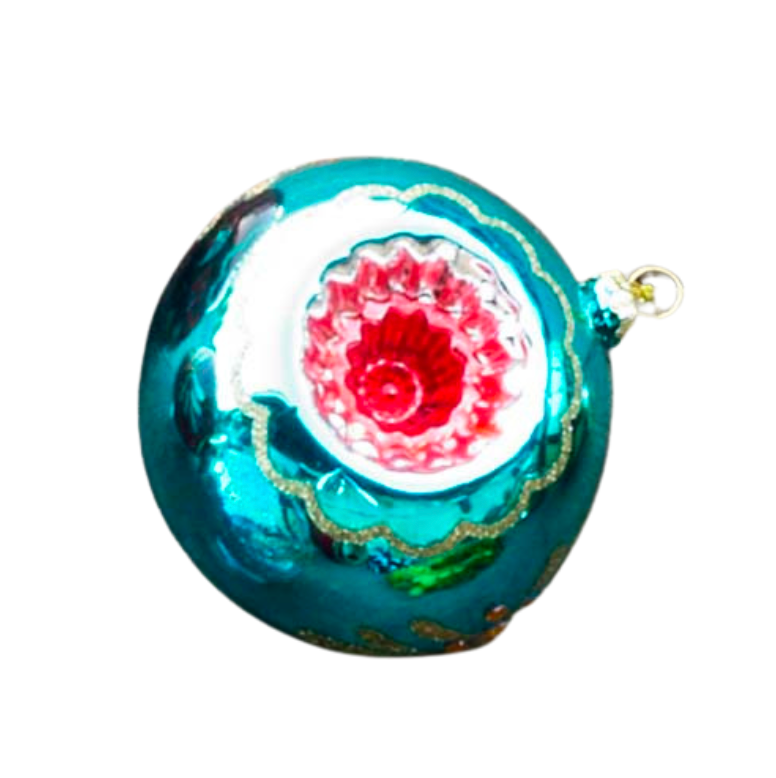 Red & Blue Glass Vintage Style Reflector Ornament