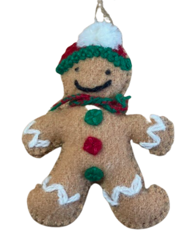 Gingerbread Man Embroidered Wool Ornament