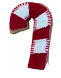 Gingerbread Candy Cane Embroidered Wool Ornament
