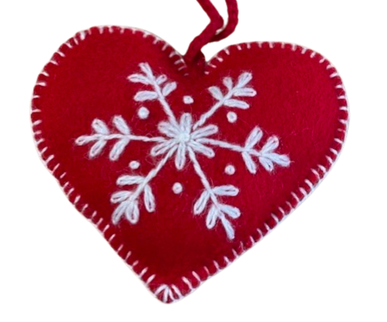 Heart Embroidered Wool Ornament