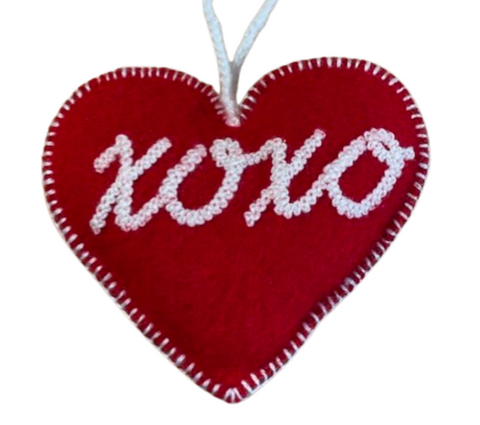 Heart Embroidered Wool Ornament- XOXO