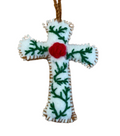 Cross with Rose Embroidered Wool Ornament