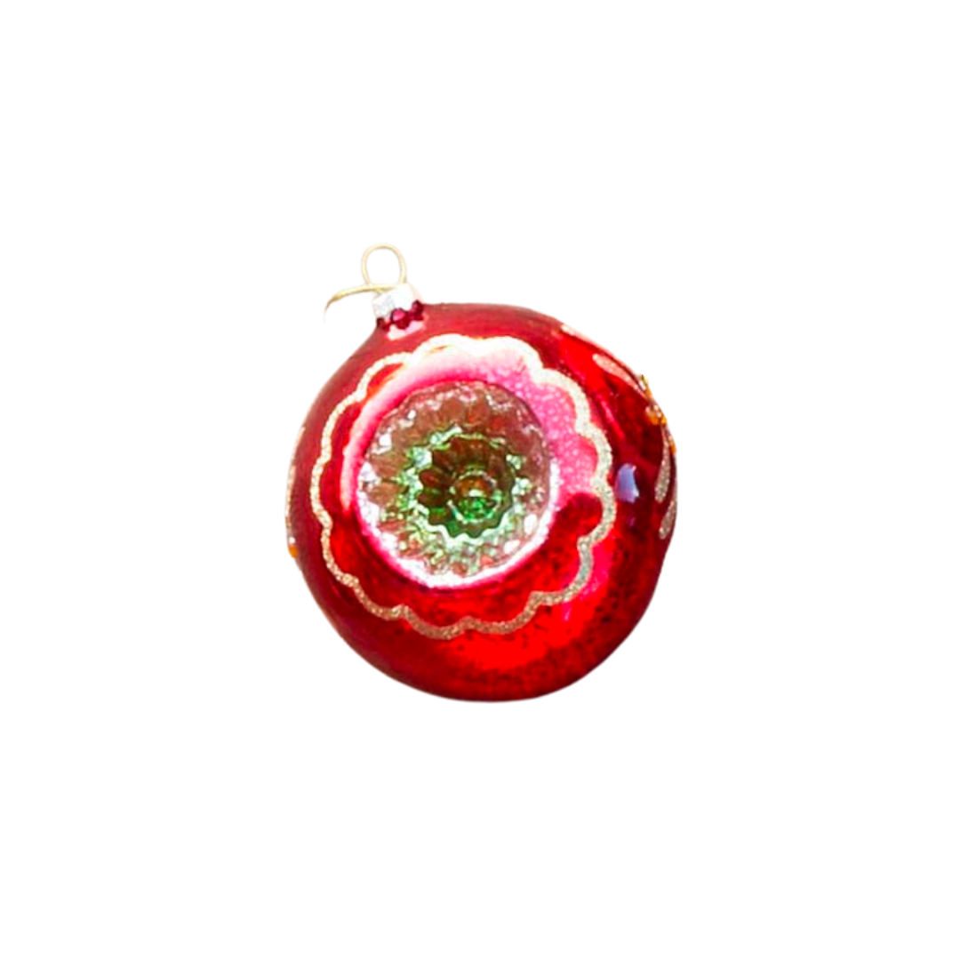 Red & Blue Glass Vintage Style Reflector Ornament