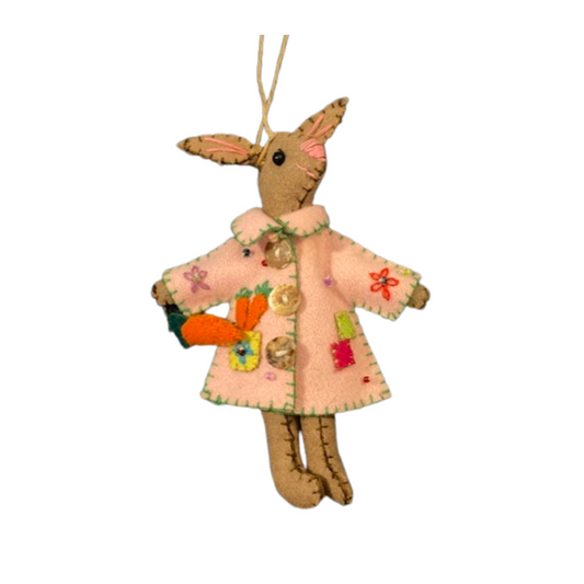 Light Brown Rabbit with Pink Dress Ornament