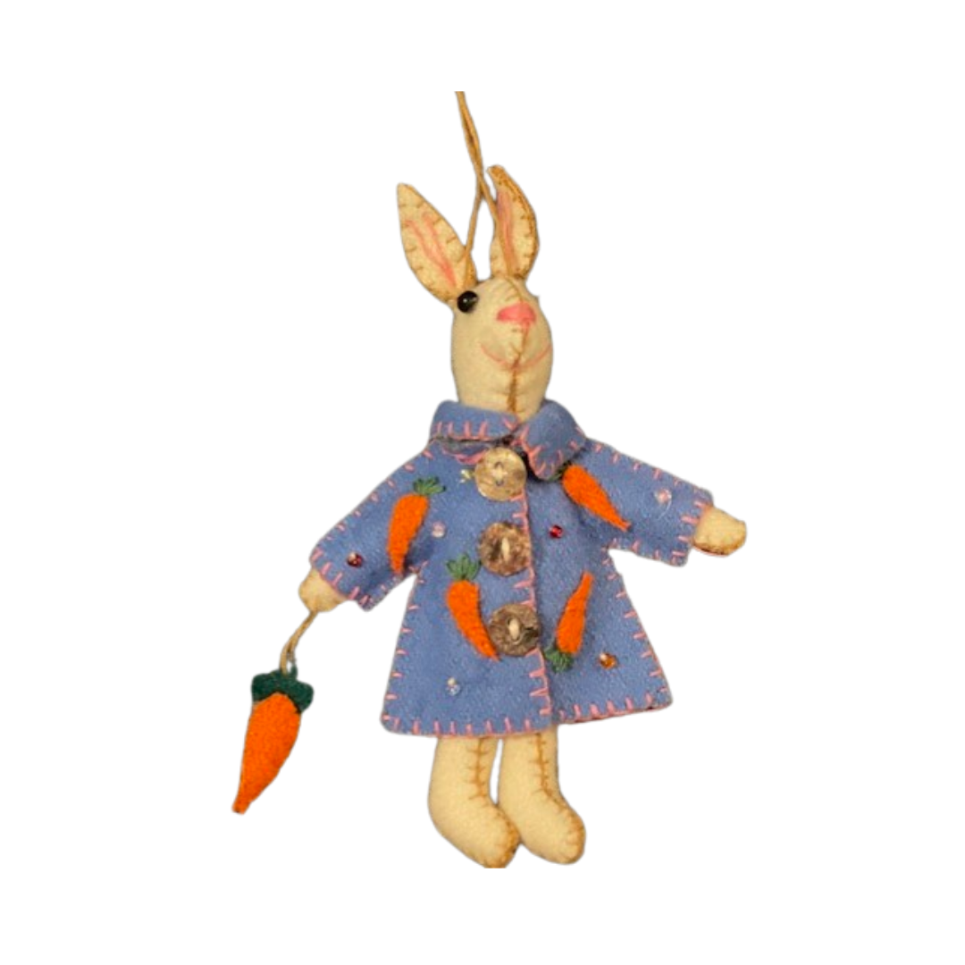 White Rabbit with Blue Dress Ornament