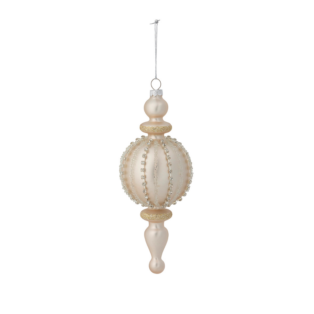 Rhinestone Pattern Frosted Glass Finial Ornament