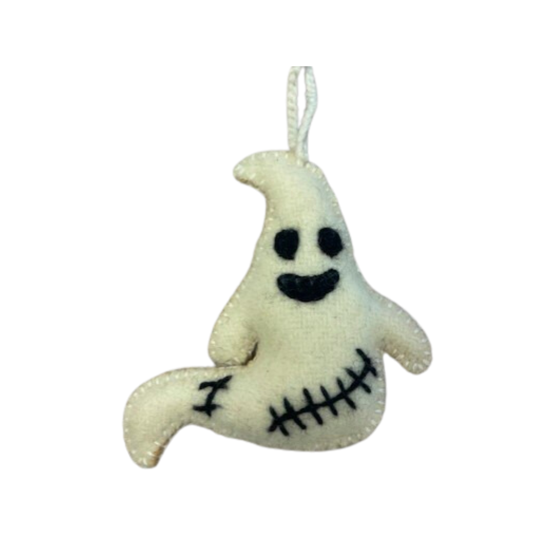 White Ghost with Black Stitches Ornament