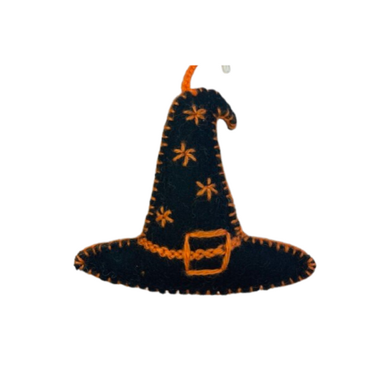 Black Witch Hat with Orange Stitching