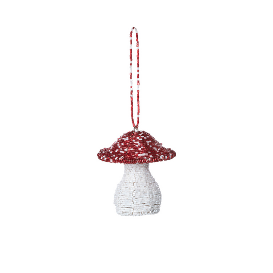 Red Capped Beaded Mushroom Ornament