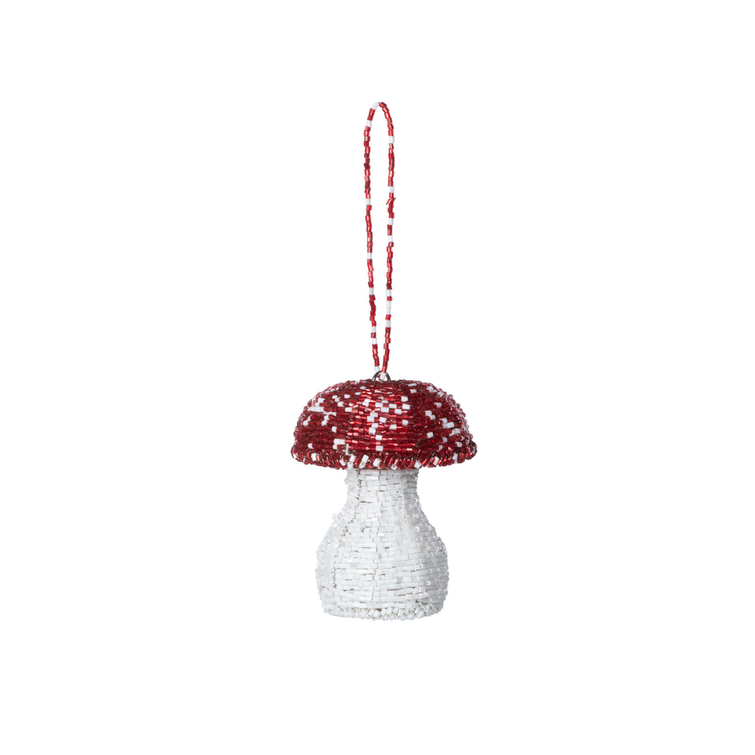 Red Capped Beaded Mushroom Ornament