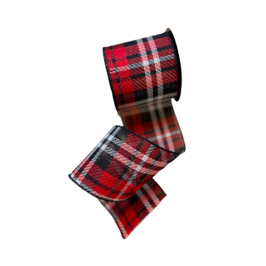 Hopsack Stitched Plaid Ribbon- Red/Black/White