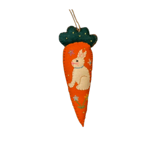 Carrot with a Sitting White Rabbit Ornament