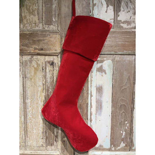 Vintage French Velvet Stocking- Red