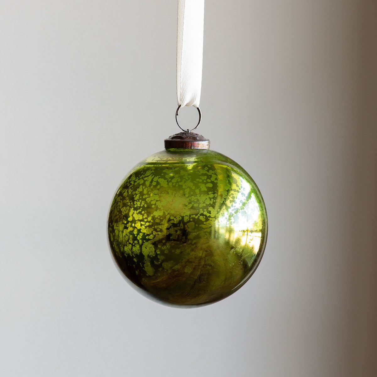 Antique Mercury Glass Ball Ornament, Citrus Green, Small