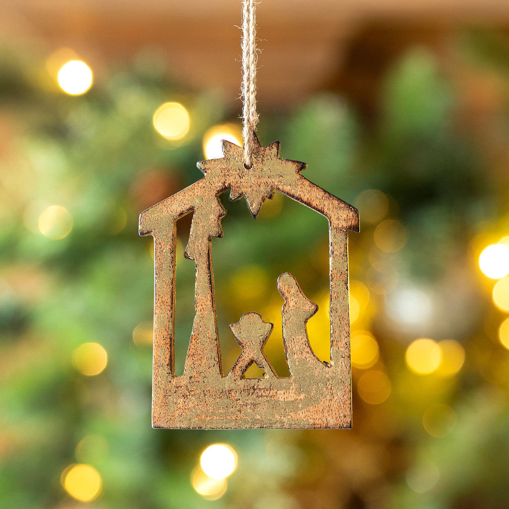 Wooden Carved Nativity Ornament Small