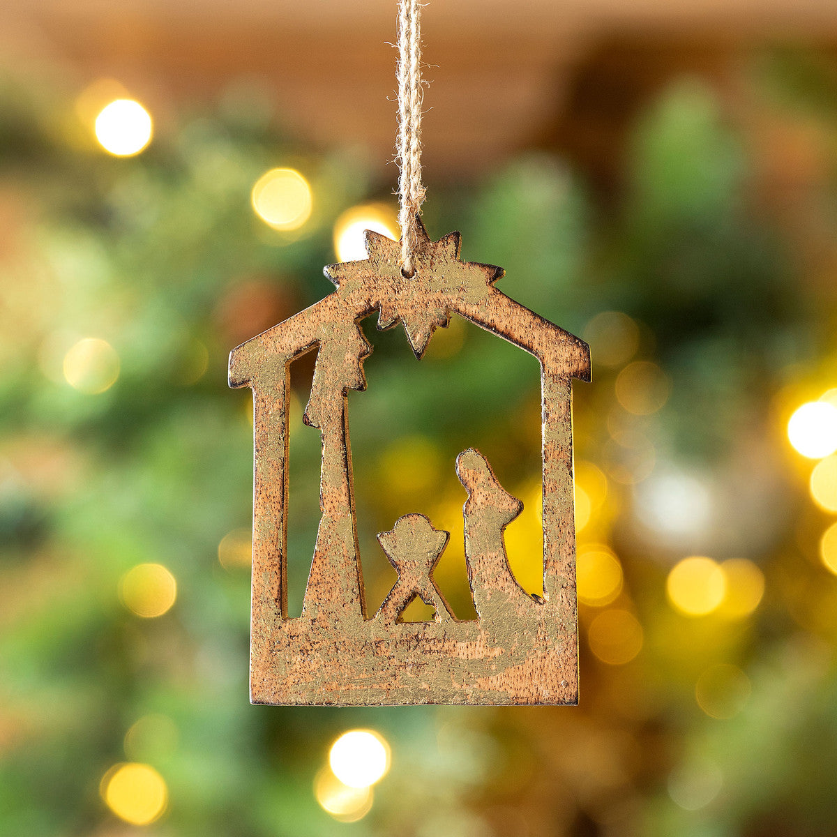 Wooden Carved Nativity Ornament Small