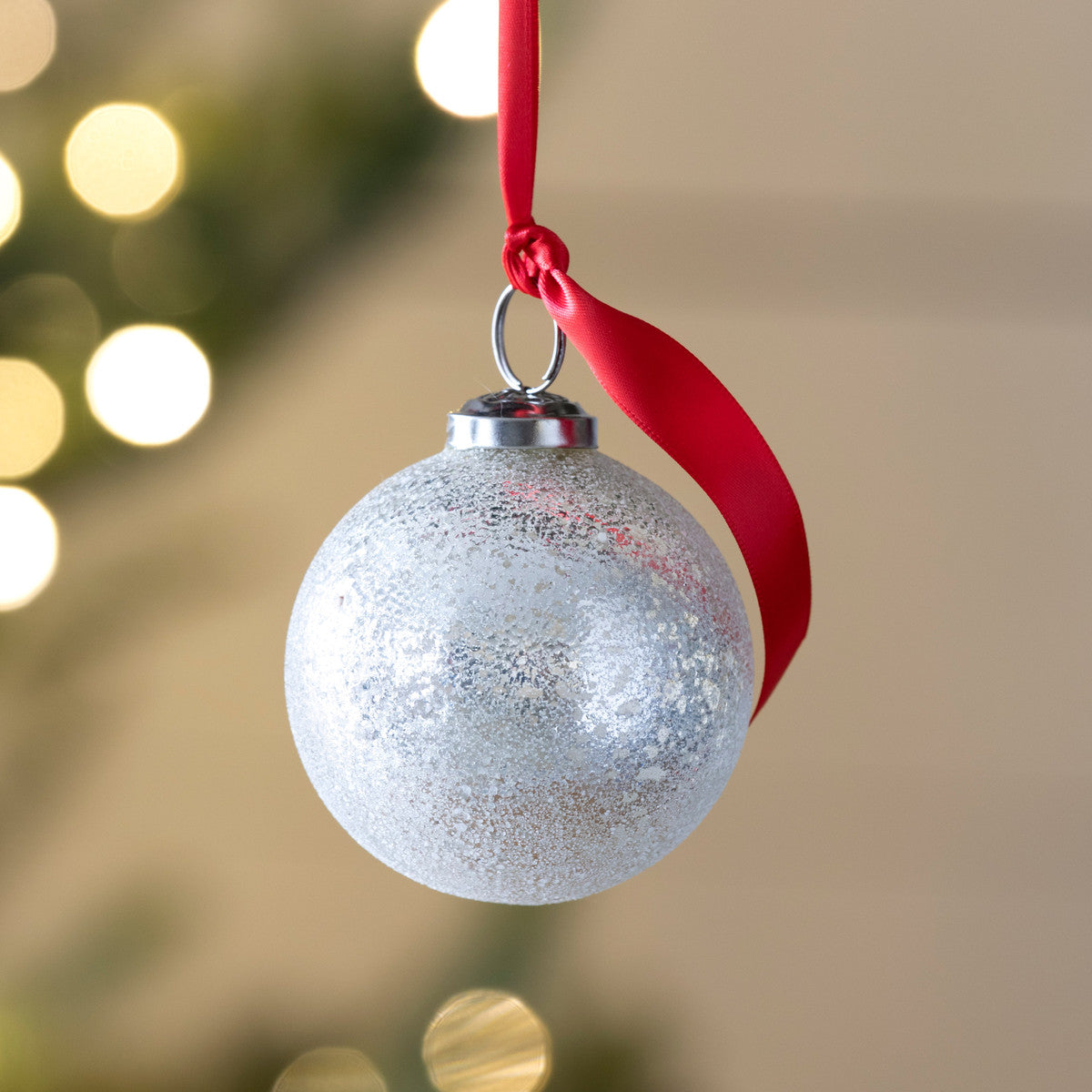 Frosted Icy Silver Glass Ball Ornament Small