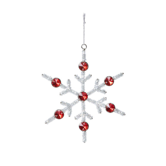 Alpine White Beaded Snowflake Ornament- Large