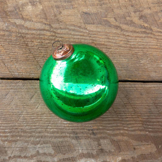 Antique Shiny Emerald Glass Ball Ornament- Medium