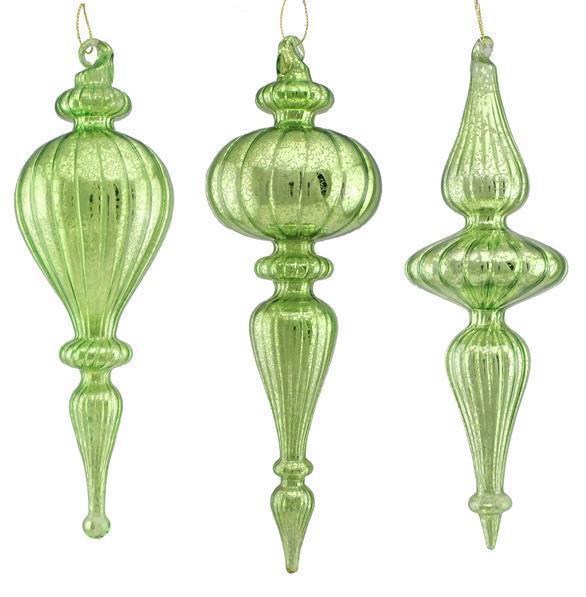 9.5"-10" Glass Finials Shiny Mercury Lime