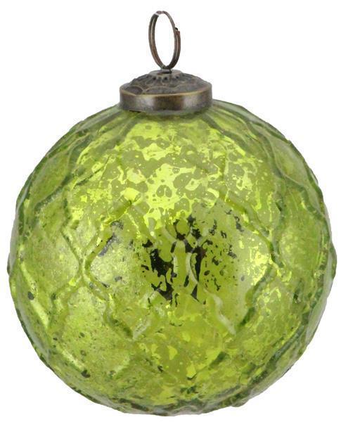4"Quatrafoil Glass Ball Ornament Lime Green