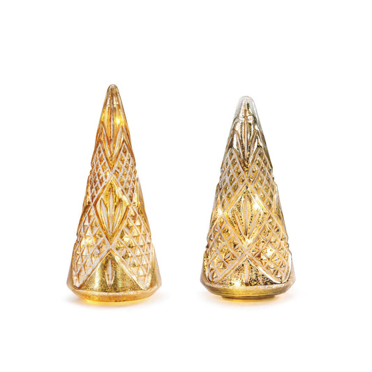 Lit Mercury Glass Cone Trees - Set of 2