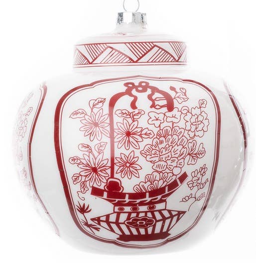 Red and White Flat Top Jar Ornament, Multiple Sizes