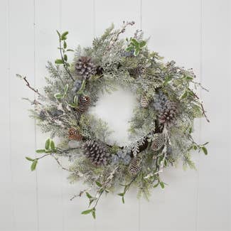 32” Winter Lightly Frosted/Flocked Pine & Blueberry Wreath