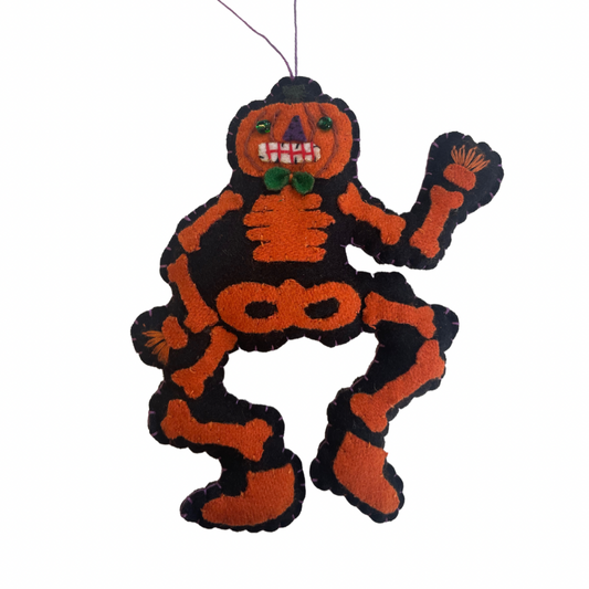 Orange Skeleton Jack-O-Lantern Felt Ornament