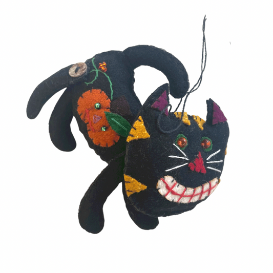 Black Cat with Pumpkin Design Felt Ornament