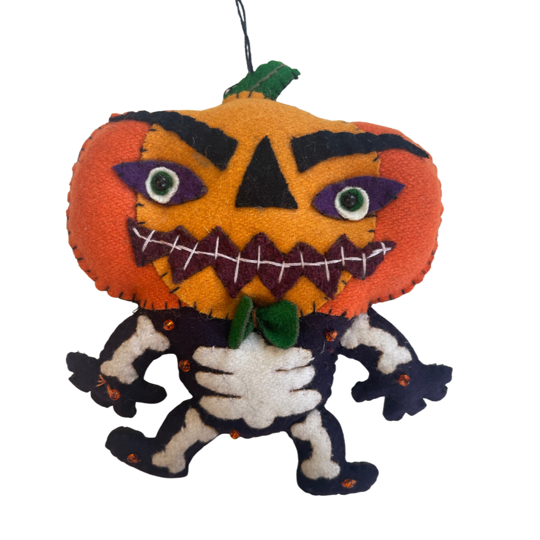 Jack-O-Lantern with Purple Clothes Felt Ornament