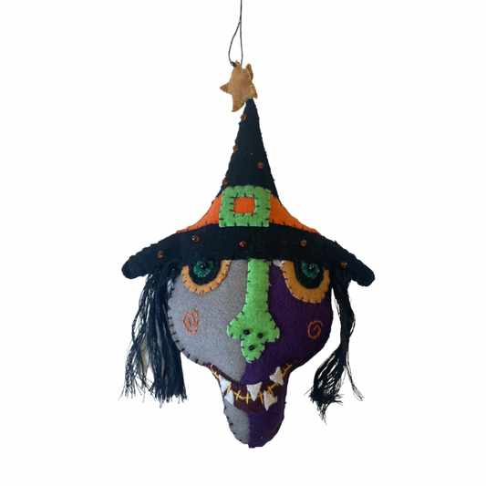 Gray Purple Witch Face Felt Ornament