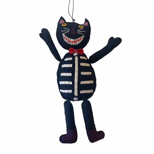 Black Cat with White Bones Felt Ornament